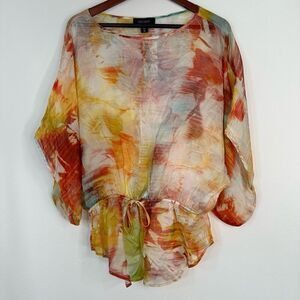 Karen Kane 100% Silk Boho Watercolor Kimono Top Womens Medium Relaxed Hippie NWT
